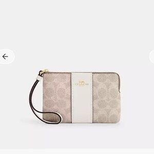 Coach Signature Canvas Wristlet in Beige and White